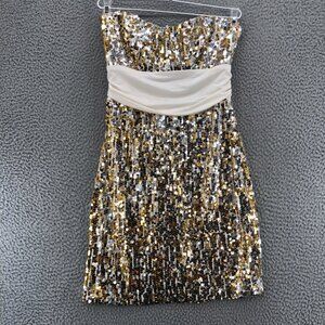 Xtraordinary Dress Womens Medium White Gold Sequin Strapless Bodycon Mini Party